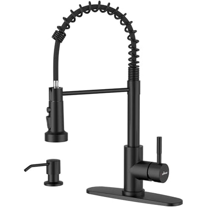 APPASO Black Kitchen Faucet with Soap Dispenser & Pull Down Sprayer | NSF/ANSI/CAN 372 & Lead-free, SUS304 Stainless Steel 3 Modes Faucet for Farmhouse, Bar & RV - color: Black Matte