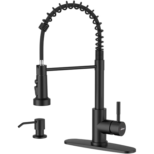 APPASO Black Kitchen Faucet with Soap Dispenser & Pull Down Sprayer | NSF/ANSI/CAN 372 & Lead-free, SUS304 Stainless Steel 3 Modes Faucet for Farmhouse, Bar & RV - color: Black Matte