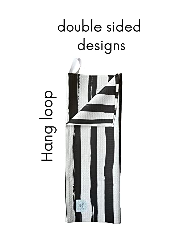Kitchen Towels, Dish Towels for Kitchen, 2 Pc Kitchen Towel Set | Microfiber Waffle Towels, 16 x 26 inches, with Hanging Loops, Reusable Tea Towels, Cute Kitchen Towels - 2 Pack - color: Black Daisy