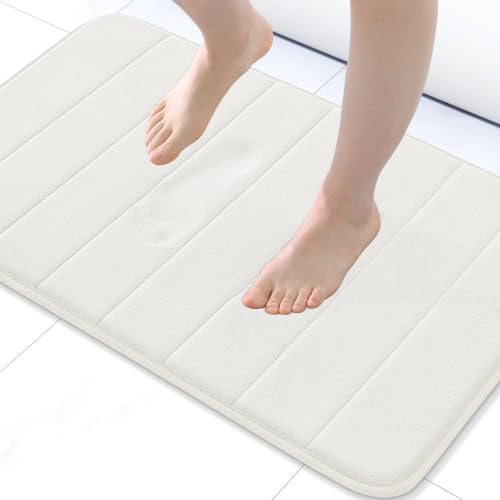 Buganda Memory Foam Bath Mat 24 x 16, Ultra Soft Absorbent Bathroom Rugs | Ivory, Machine Washable Quick Dry Bath Mats for Bathroom Floor, Shower and Tub, Home Decor Accessories - color: Ivory, size: 24" X 16"