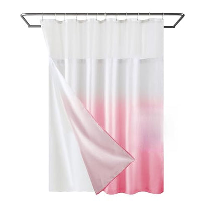 YI & ZE Pink Waffle Weave Shower Curtain with Snap-in Liner, 72W x 72L | Slub Textured Heavy Fabric, Waterproof & Washable, Equipped with 12 Metal Hooks - color: Waffle Pink, size: 72"W x 72"L (Pack of 1)