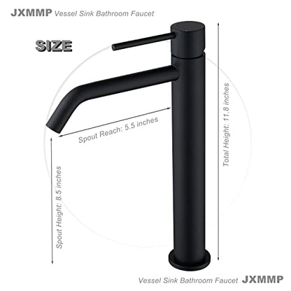 Black Vessel Sink Faucet with Drain Assembly and cUPC Supply Lines, JXMMP Stainless Steel Matte Black Faucets for Bathroom Sink, Tall Bathroom Faucet JXM1001BK - color: Black, size: Tall Faucet