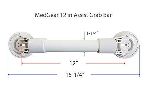 12 in MedGear Wall-Mount Bath Assisting Grab Bar, White & Includes Clip-On Shower Head Holder - color: White