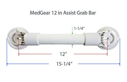 12 in MedGear Wall-Mount Bath Assisting Grab Bar, White & Includes Clip-On Shower Head Holder - color: White