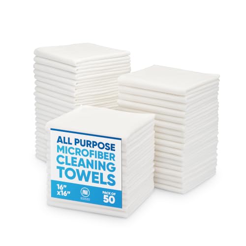 Microfiber Wholesale White Microfiber Cleaning Cloths, 50 Pack 16x16 – Absorbent All-Purpose Kitchen & Household Towels – Reusable, Machine-Washable Wash Cloths for Glass, Counters, Bath & Cleaning - color: White, size: 50 Pack