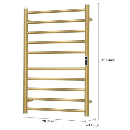 Electric Towel Warmer Rack,Heating Towel Warmer,Timer & Temperature Control,Wall-Mounted Plug-in for Bathroom, Gold,Stainless Steel,10-Bar(31.5x20.08x4.41in) - color: Round-matte Gold With Brushed Top, size: 10 Bars