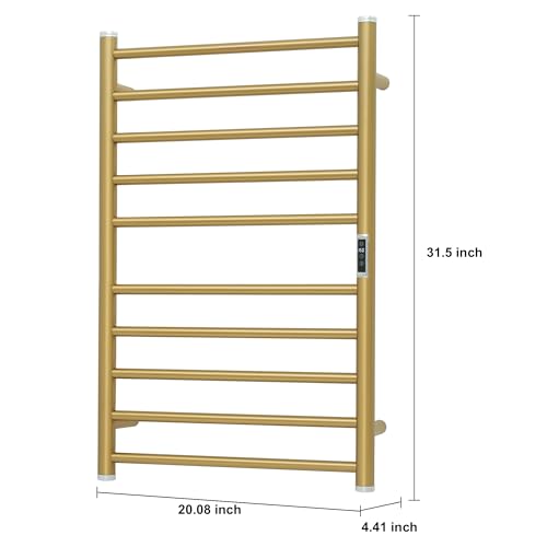 Electric Towel Warmer Rack,Heating Towel Warmer,Timer & Temperature Control,Wall-Mounted Plug-in for Bathroom, Gold,Stainless Steel,10-Bar(31.5x20.08x4.41in) - color: Round-matte Gold With Brushed Top, size: 10 Bars