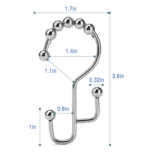 Shower Curtain Rings, SUTINE Shower Curtain Hooks, Stainless Steel Sliver Shower Curtain Hooks Rust Proof, Easy Sliding Double Shower Hooks for Shower Curtains & Liners, 12 Pcs (Chrome) - color: Chrome