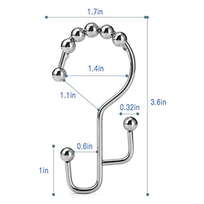 Shower Curtain Rings, SUTINE Shower Curtain Hooks, Stainless Steel Sliver Shower Curtain Hooks Rust Proof, Easy Sliding Double Shower Hooks for Shower Curtains & Liners, 12 Pcs (Chrome) - color: Chrome
