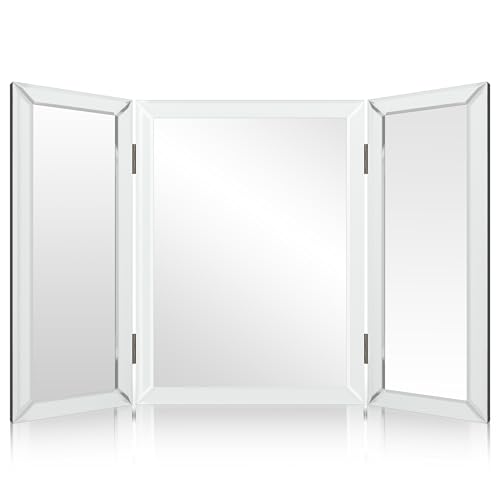 Houseables Trifold Mirror, Trifold Vanity Mirror, 3 Way, Three Way Folding, Tri Fold, for Braiding Hair, 3way, 3 Sided, Three Panel, Triple, Tabletop, Wall, Bathroom, Bedroom, Makeup, 360, 28 x 40 in - color: Silver, size: 28"W x 40"L