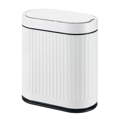 SYNCVIBE Bathroom Sensor Trash Can with Lid, 2 Gallon, White Black | Automatic Garbage Can, 7.5 Liter Smart Trash Bin, Waterproof Plastic Wastebasket for Office and Bedroom - color: White black