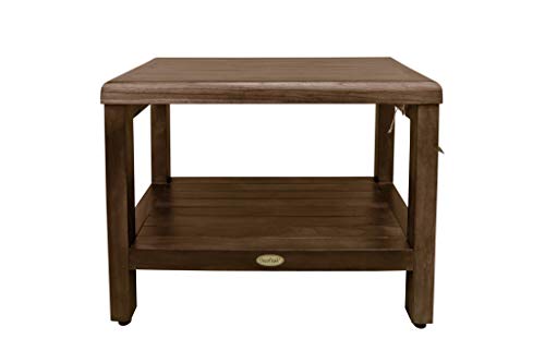 DecoTeak Eleganto 24" Teak Shower Bench with Shelf, Waterproof Seat | Shower bench with adjustable feet and non-slip rubber pads provides stable support on wet or uneven shower floors - size: 24" Length x 14" Width x 18" Height