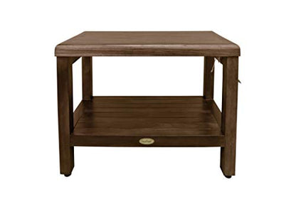 DecoTeak Eleganto 24" Teak Shower Bench with Shelf, Waterproof Seat | Shower bench with adjustable feet and non-slip rubber pads provides stable support on wet or uneven shower floors - size: 24" Length x 14" Width x 18" Height