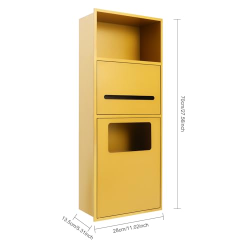 Gold Recessed Toilet Paper Holder, Shower Niche 304 Stainless Steel Bathroom Trash Can Holder Cabinets, Wall-Inserted Niche Recessed Large Capacity 44Lbs for Bathroom Storage(11.02 x 5.31 x 27.56 in) - color: Gold