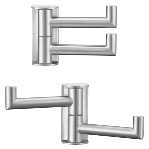 Angle Simple Towel Hooks Swivel, Brushed Nickel Coat Wall Hook, 2 Pack | SUS304 Stainless Steel Robe Hand Towel Holder for Bathroom Kitchen Closet Cabinet, Compact Foldable Design, Screws Mounted - color: Brushed Nickel, size: 2 Pack