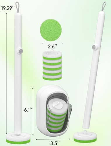 Disposable Toilet Bowl Cleaner Wand System with Green Refill Heads, Wall Mount Toilet Brush and Holder Set for Bathroom Cleaning (Toilet Brush + 48 Refills)
