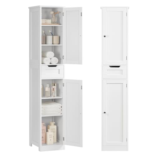 Iwell Tall Bathroom Cabinet, Slim Narrow Bathroom Storage Cabinet with Adjustable Shelves, Storage Cabinets with 1 Drawer, for Bathroom, Living Room, Entryway, Kitchen, White - color: White, 2 Doors