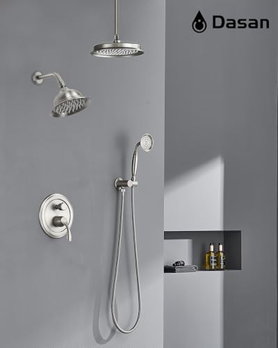 DASAN Antique Dual Shower Head Faucet Set, Dual Rain Shower Head System Complete Double Head Shower Fixture Combo - color: Brushed Nickel