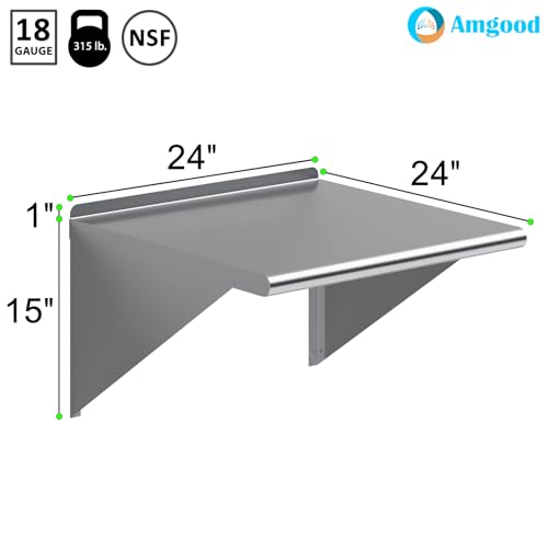 AmGood 24 in. x 24 in. Stainless Steel Wall Shelf | NSF | Metal Shelving | Garage, Laundry, Storage, Utility Room | Restaurant, Commercial Kitchen - size: 24 in. x 24 in.