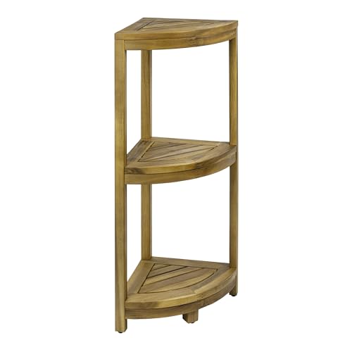 happimess Sela Corner Shelf 33" 3-Tier Acacia Wood, Natural | Shower Organizer, Bathroom Storage Rack For Kitchen And Office, Slatted Freestanding Minimalist Water-Resistant Plant Stand - color: Natural