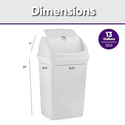 Superio Kitchen Trash Can 13 Gallon with Swing Lid, Plastic Garbage Can Outdoor and Indoor, Large 52 Qt Recycle Bin and Waste Basket for Home, Office, Garage, Patio, Restaurant (White) - size: 13 Gallon, style: 2 Pack