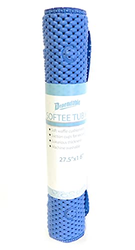 Bathtub and Shower Soft Waffle Cushioned Texture Spa Bathroom Shower and Bath Mat Non Slip 27.5" x 16" with Suction Cups and Drain Holes (Blue) - color: Blue