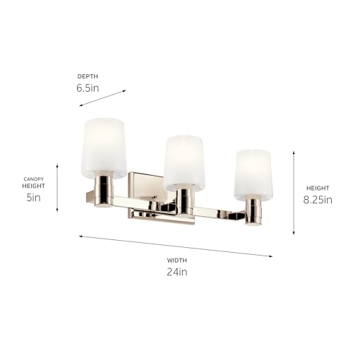 Kichler Adani 3-Light Bathroom Vanity Light, Polished Nickel | Modern vanity light with opal glass for bathrooms and powder rooms (24" x 8.25"), 55176PN - color: Polished Nickel, size: 24"