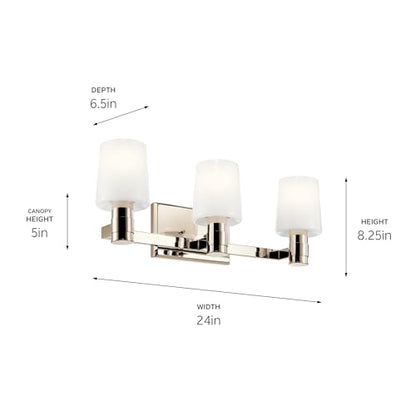 Kichler Adani 3-Light Bathroom Vanity Light, Polished Nickel | Modern vanity light with opal glass for bathrooms and powder rooms (24" x 8.25"), 55176PN - color: Polished Nickel, size: 24"