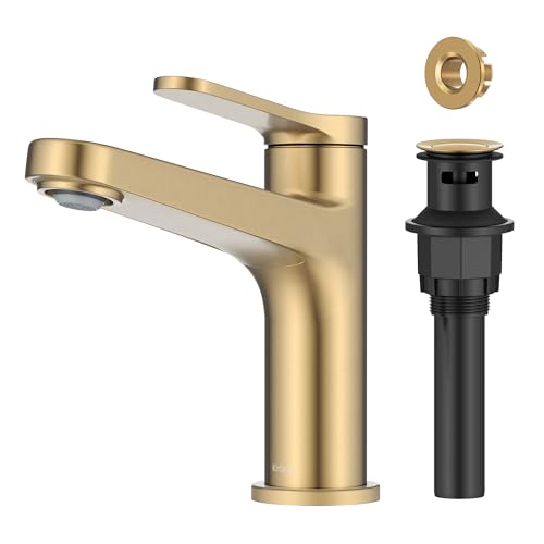 KRAUS Indy Bathroom Faucet in Spot-Free Brushed Brass with Single Handle, Pop Up Drain and Supply Lines, KBF-1411SFBB - color: Spot Free Brushed Brass, style: Basin + Pop-Up Drain