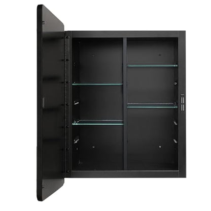 Black Medicine Cabinet 20x26 inch, Bathroom Mirror with Storage, Recessed or Wall Mounted Farmhouse Cabinets, Metal Framed Adjustable Shelves, One Door Open Left or Right - size: 20x26