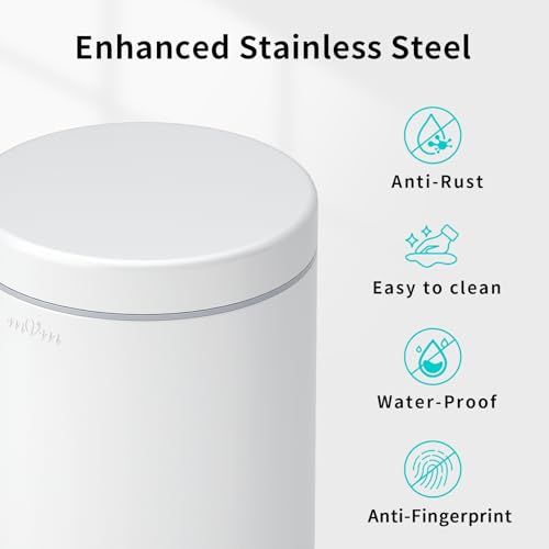 mVm Small Trash Can,1.3 Gallon/5 Lliter Step Bathroom Garbage Can with Lid and Foot Pedal,Soft-Close,Anti-Fingerprint.Round Stainless Steel Trash Can for Bathroom,Office,Living Room (Matte White) - color: White, size: 1.3Gal/5L