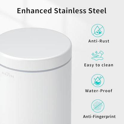mVm Bathroom Trash Can,5.3 Gallon/20 Lliter Step Garbage Can with Lid and Foot Pedal,Soft-Close,Anti-Fingerprint.Round Stainless Steel Trash Can for Kitchen Bathroom,Office,Living Room (Matte White) - color: White, size: 5.3Gal/20L