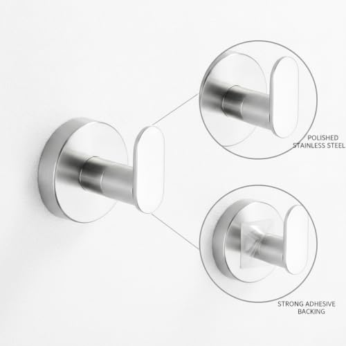 Wall Hook Stainless Steel Adhesive Mount for Bathroom Tile and Glass, Drill-Free Holder for Wet Towels and Robes (1 Piece) - size: 1.93 x 1.97 x 1.61 in