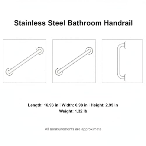 Stainless Steel Bathroom Grab Bar, Silver Textured Grip Handrail for Shower and Bathtub, Durable Wall Mount Rail - size: 16.93 x 0.98 x 2.95 in