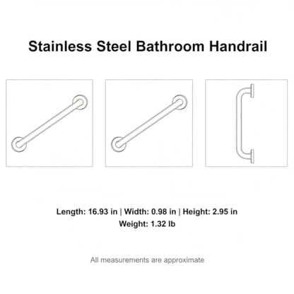 Stainless Steel Bathroom Grab Bar, Silver Textured Grip Handrail for Shower and Bathtub, Durable Wall Mount Rail - size: 16.93 x 0.98 x 2.95 in