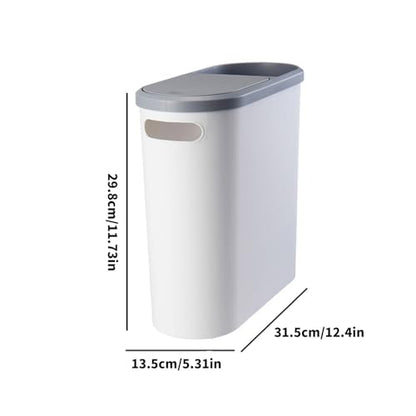 Slim Bathroom Trash Can with Press Top Lids, 2.1 Gallon White Small Trash Can for RV Inside, Plastic Narrow Garbage Can, Rectangular Waste Basket Trash Bin for Bathroom, Bedroom, Office, Kitchen