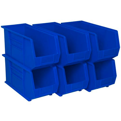 Akro-Mils 30265 AkroBins Plastic Storage Bins, 18"x8.25"x9", Blue, 6-Pack | Space-Saving Stackable Bins for Garage, Pantry, Craft Organization - color: Blue