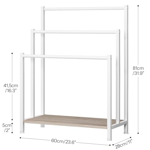 HOOBRO Free Standing Towel Rack, 3 Tier Blanket Rack, Blanket Holder for Bathroom, 23.6" L x 11" W x 31.9" H, Industrial Metal Drying and Display Rack with Shelf, White and Grey WG06LB01 - color: White + Grey, size: 23.6" L x 11" W x 31.9" H