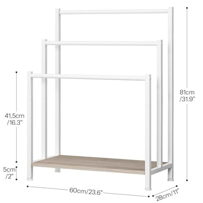 HOOBRO Free Standing Towel Rack, 3 Tier Blanket Rack, Blanket Holder for Bathroom, 23.6" L x 11" W x 31.9" H, Industrial Metal Drying and Display Rack with Shelf, White and Grey WG06LB01 - color: White + Grey, size: 23.6" L x 11" W x 31.9" H