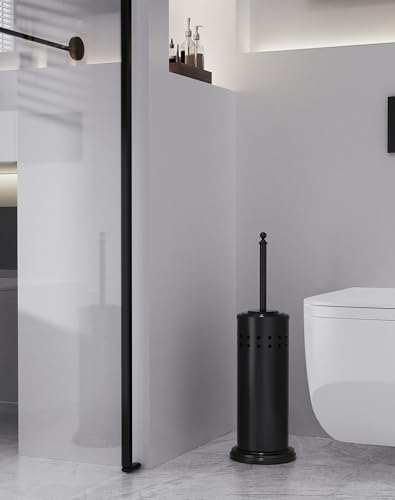DOWRY Toilet Plunger with Holder for Bathroom Black | Hidden Toilet Bowl Cleaners Long Handle with Cover Powerful Force Suction Cup Heavy Duty Deep Cleaning - color: Black
