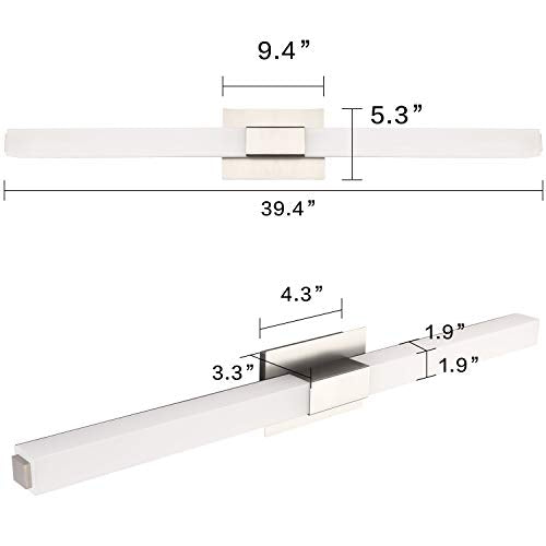 Bathroom Vanity Lighting fixtures 39.4" LED Satin Nickel Steel Frosted White Acrylic Shade Cool White Light 6000K for Bathroom - color: Brushed Nickel - Dimmable, size: 40 inch