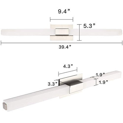 Bathroom Vanity Lighting fixtures 39.4" LED Satin Nickel Steel Frosted White Acrylic Shade Cool White Light 6000K for Bathroom - color: Brushed Nickel - Dimmable, size: 40 inch