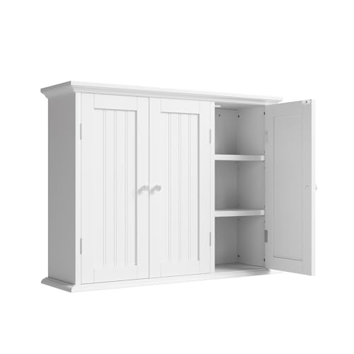 ChooChoo Laundry Cabinet with 3 Doors and Adjustable Shelves | 9.06"D x 31.1"W x 24"H, Bathroom Wall Cabinet, Cupboard, White - color: White, size: 9.06"D x 31.1"W x 23.4"H