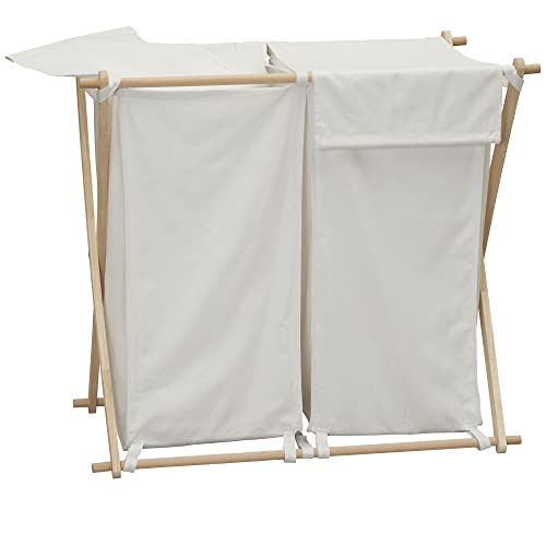 Household Essentials White Househod Essentials Double Laundry Hamper with Wood X Frame Large - color: White, style: Sorter