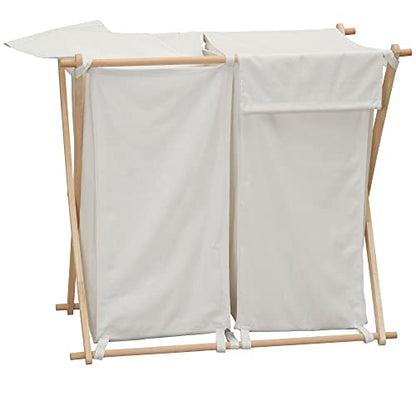 Household Essentials White Househod Essentials Double Laundry Hamper with Wood X Frame Large - color: White, style: Sorter