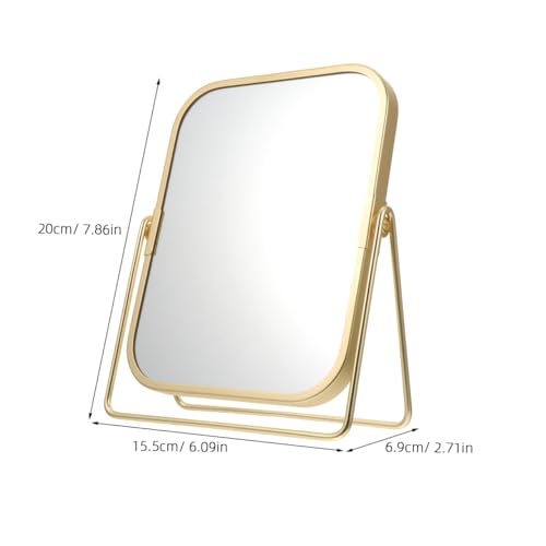 Vanity Makeup Mirror with Stand Double-Sided Swivel Tabletop Mirror for Makeup Desk Bathroom Countertop Dressing Table Bedroom Dresser Golden Metal Frame 7.87 * 6.1 * 2.71inch