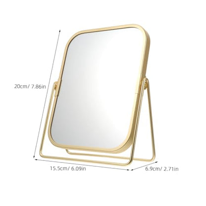 Vanity Makeup Mirror with Stand Double-Sided Swivel Tabletop Mirror for Makeup Desk Bathroom Countertop Dressing Table Bedroom Dresser Golden Metal Frame 7.87 * 6.1 * 2.71inch