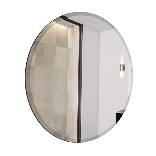 36 Inch Round Frameless Bathroom Vanity Mirror with Beveled Edge - Shatterproof Circle Wall Mounted Decorative Glass with Safety Backing for Living Room Bedroom Hallway Entryway - Fab Glass and Mirror - size: 36"L x 36"W, style: Round