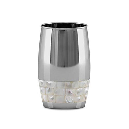 nu Steel Jakarta Collection Bathroom Tumbler, Decorative Holder, Rinse Cup for Water,Tumblers for Mouthwash-Rinsing, Metal with Mother of Pearl Finish.