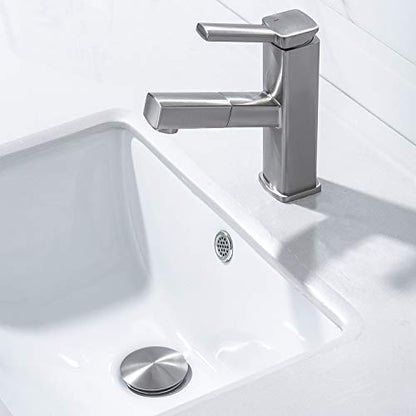 KAIYING Pop Up Drain with Overflow, Bathroom Vessel Sink Drain | with Overflow, Detachable Basket Drain Stopper Assembly, Anti-Clogging & Anti-Explosion Drain Strainer, Brushed Nickel - color: Brushed Nickel, style: With Overflow